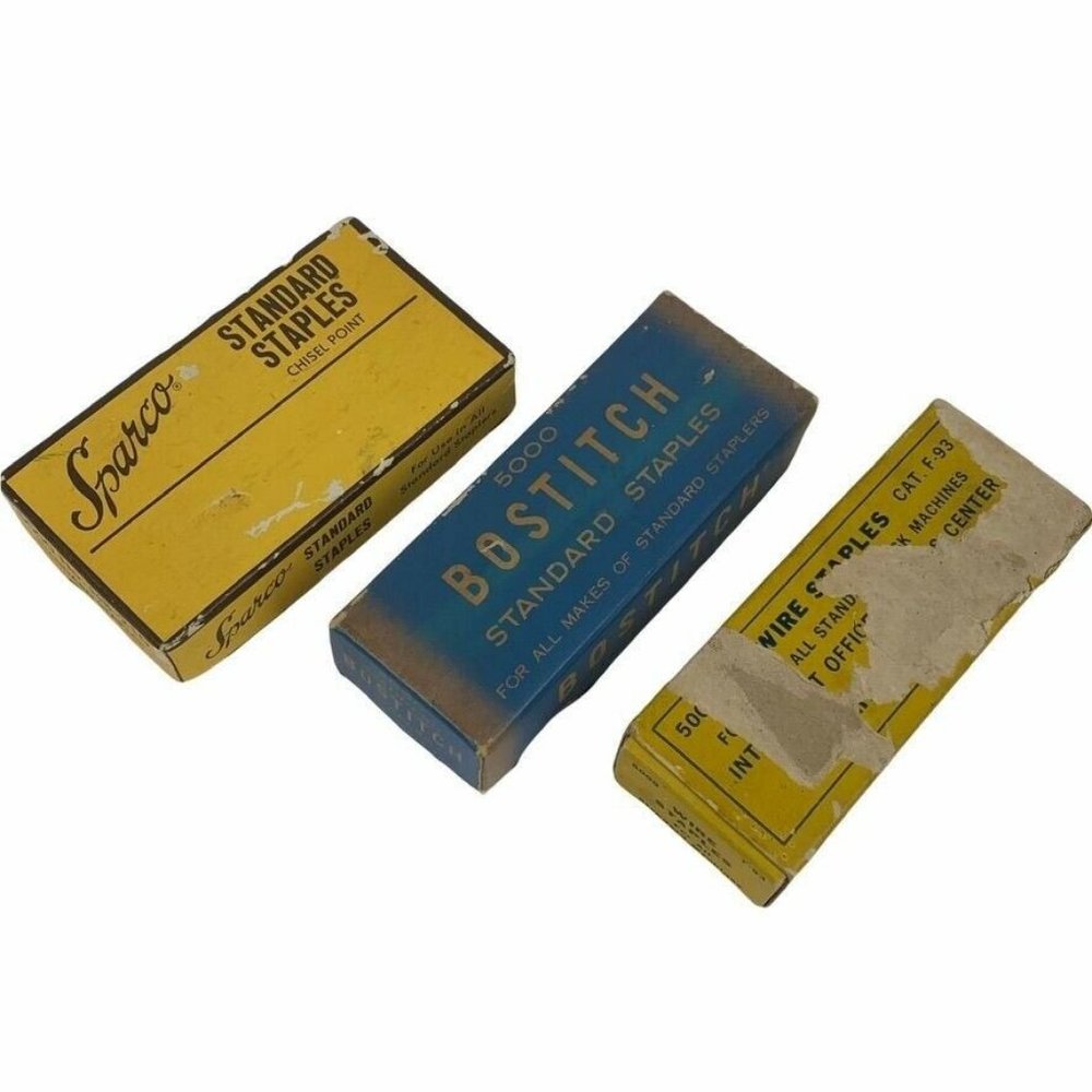 Vintage Standard Staples Lot of 3 Boxes Sparco‎ Bostitch Movie Prop Theatre